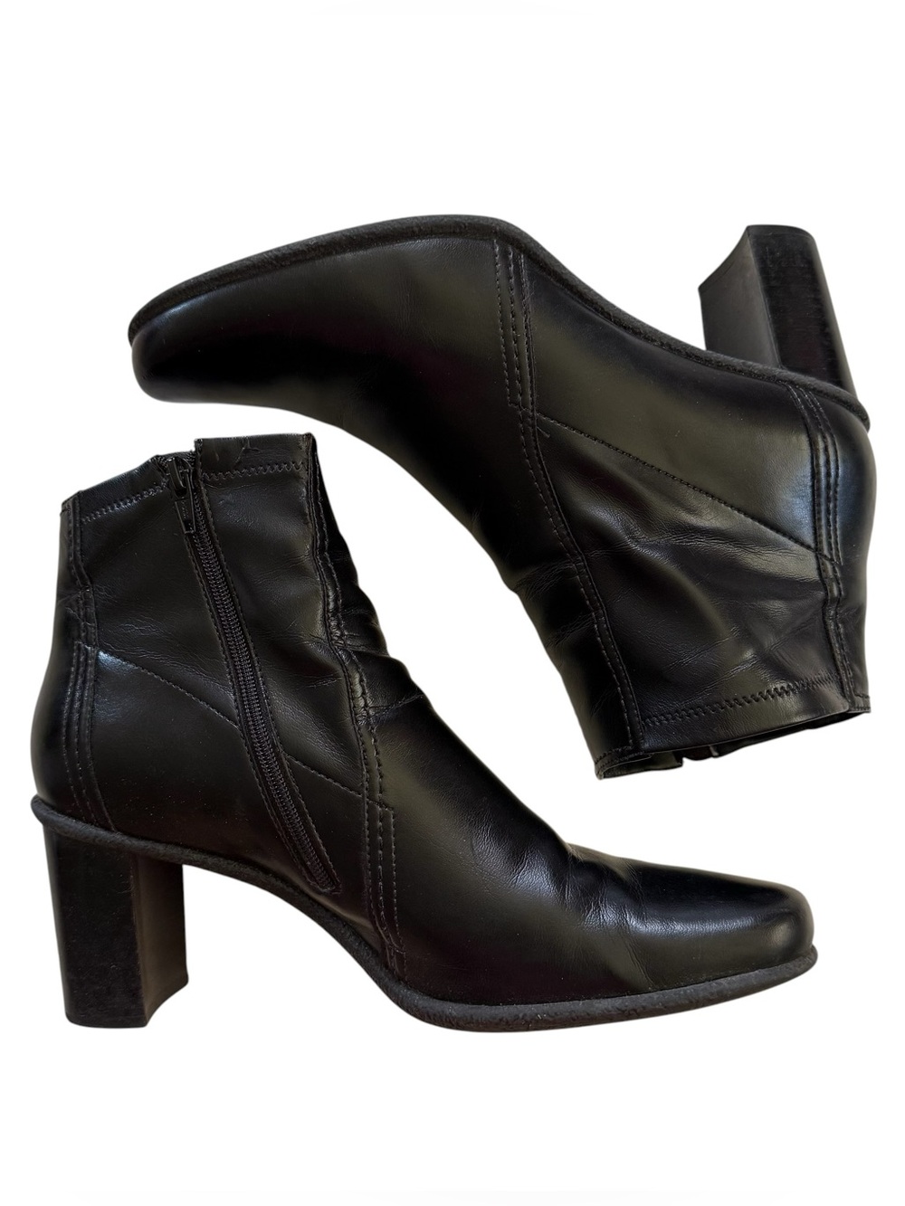 Franco Sarto Womens Size 8M Black Faux Leather Side Zip Block Heel Ankle Boots